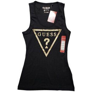 Guess Womens Tank Top Gold‎ Triangle Logo Black Size XS